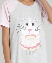 Camisola-Feminina-Estampada-de-Ratinho-Raglan-Manga-Curta-Decote-Redondo-Cinza-Mescla-Claro-9281243-Cinza_Mescla_Claro_3