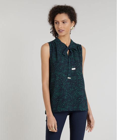 Regata-Feminina-Estampada-de-Folhagem-Gola-Laco-Verde-9109065-Verde_1