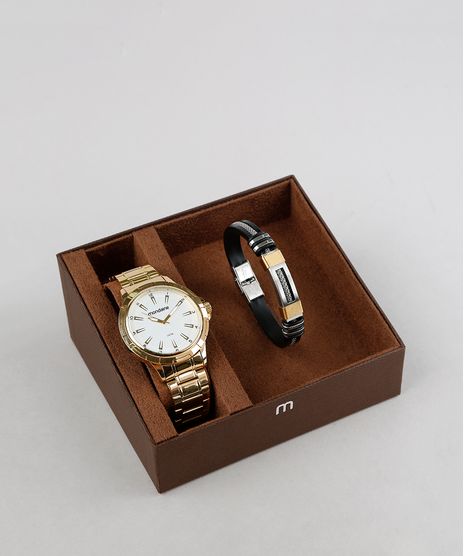 Kit-de-Relogio-Analogico-Mondaine-Masculino---Pulseira---83400GPMVDE1K-Dourado-9339877-Dourado_1