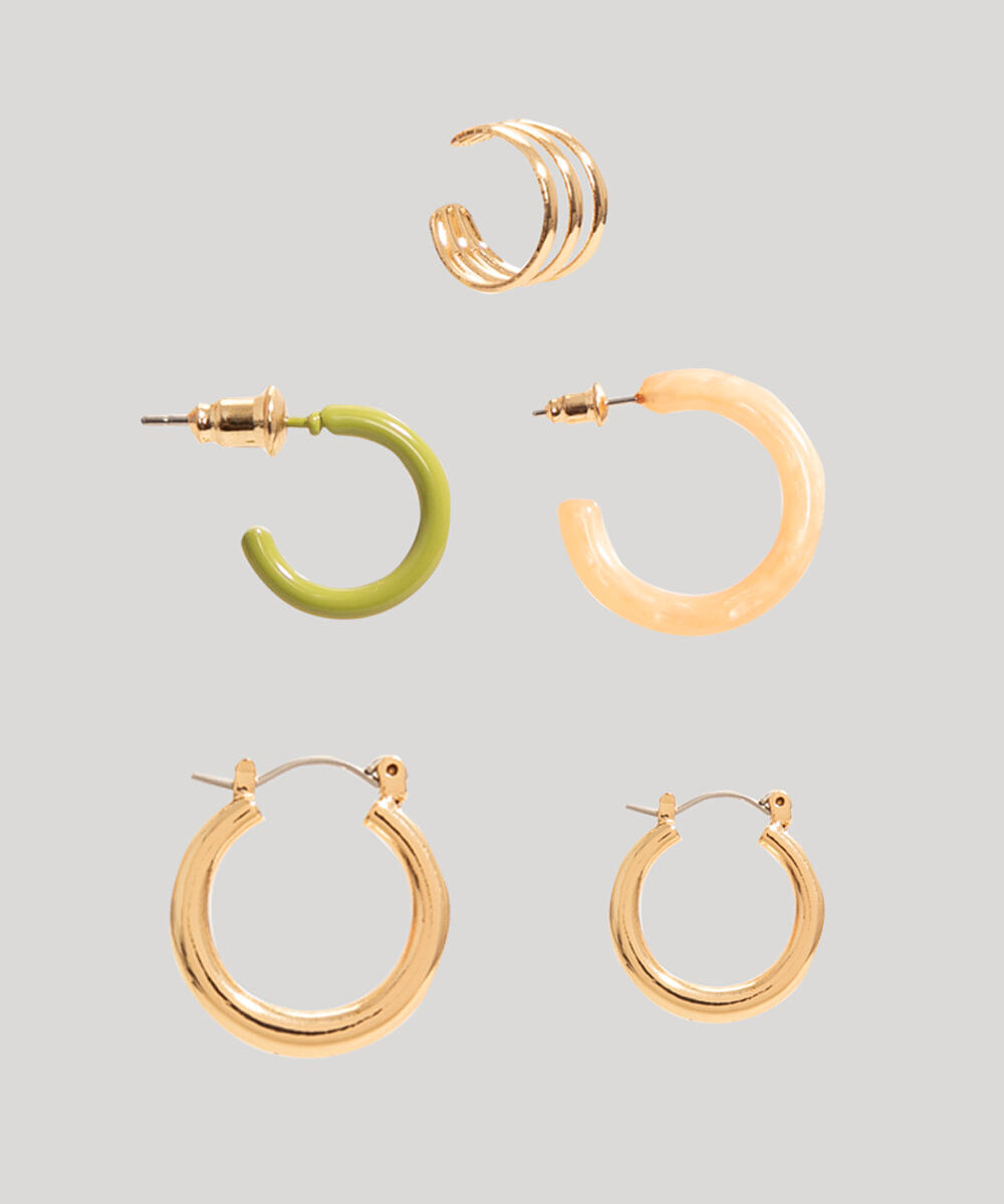 kit com 1 par de brinco 2 brincos e 1 earcuff além dos mares noronha multicor