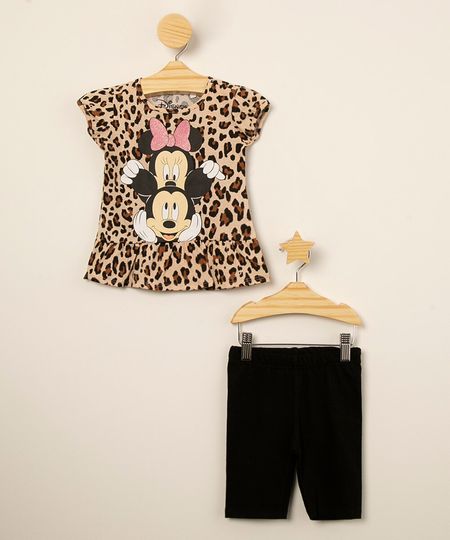 conjunto-infantil-minnie-e-mickey-de-blusa-animal-print-manga-curta---short--bege-1009924-Bege_1