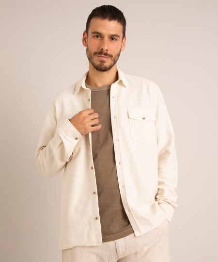 Camiseta Overshirt Manga Longa Texturizada Off White frente Camiseta Overshirt Manga Longa Texturizada Off White frente