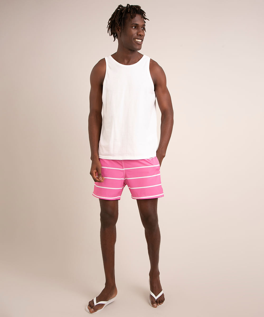 bermuda listrada com cordão rosa