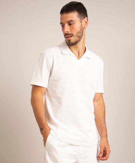 Polo-de-Piquet-Masculina-Comfort-Manga-Curta-Gola-V-Branca-9733750-Branco_1