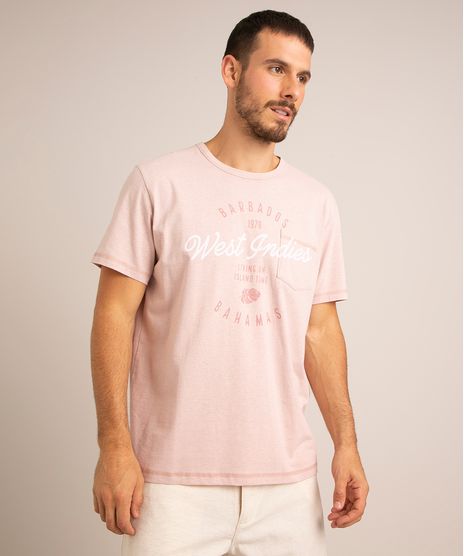 Camiseta-Masculina-Manga-Curta-Gola-Careca--West-Indies--com-Bolso-Rose-9970540-Rose_1