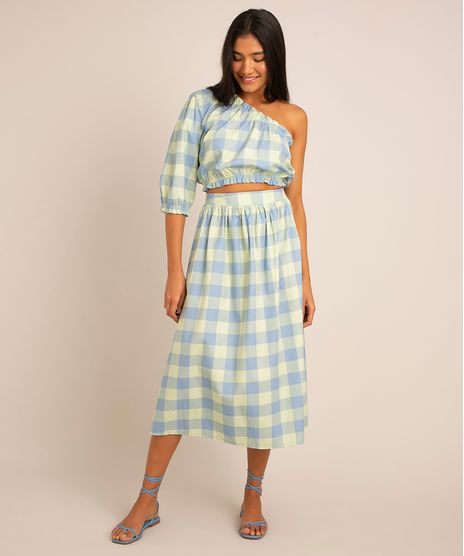 saia-midi-evase-de-algodao-estampada-xadrez-vichy-azul-1006759-Azul_1