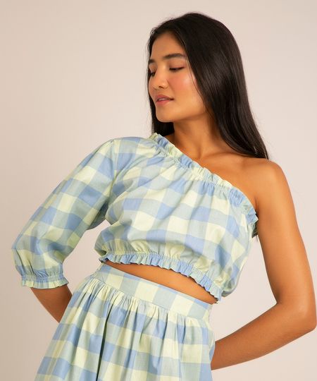 blusa-cropped-de-algodao-estampada-xadrez-vichy-manga-bufante-um-ombro-so-azul-1006455-Azul_1 blusa-cropped-de-algodao-estampada-xadrez-vichy-manga-bufante-um-ombro-so-azul-1006455-Azul_1