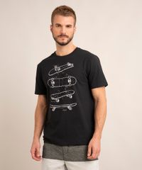 Camiseta Manga Curta Gola Careca Preta Skates frente