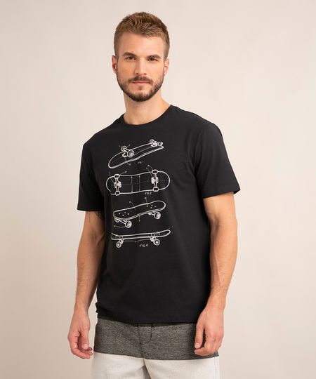 Camiseta Manga Curta Gola Careca Preta Skates frente Camiseta Manga Curta Gola Careca Preta Skates frente