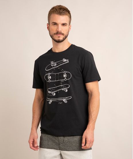 Camiseta Manga Curta Gola Careca Preta Skates frente