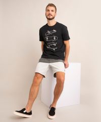 Camiseta Manga Curta Gola Careca Preta Skates