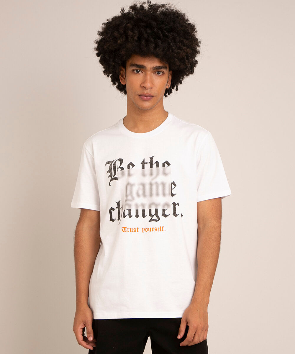 camiseta de algodão "be the game changer" manga curta gola careca branca