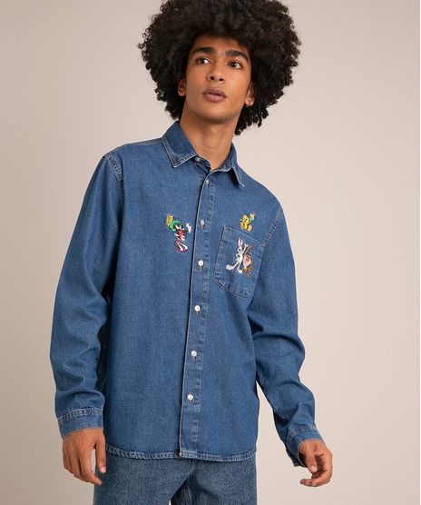 camisa-tradicional-jeans-com-bordado-looney-tunes-manga-longa--azul-medio-1010748-Azul_Medio_1