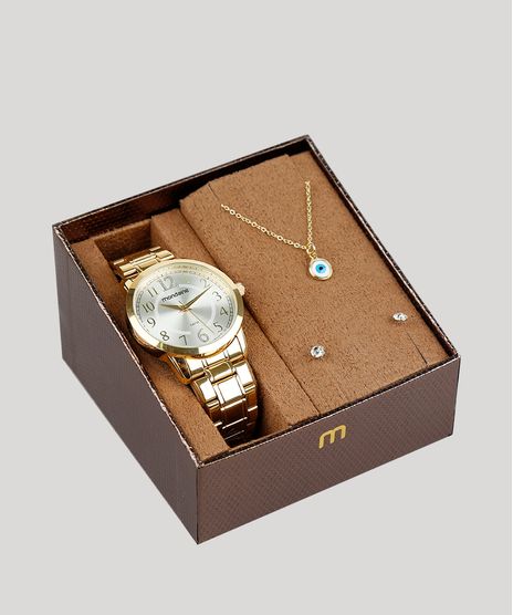 Kit-de-Relogio-Analogico-Mondaine-Feminino---Brinco---Colar---83427LPMVDE1KB-Dourado-9339832-Dourado_1