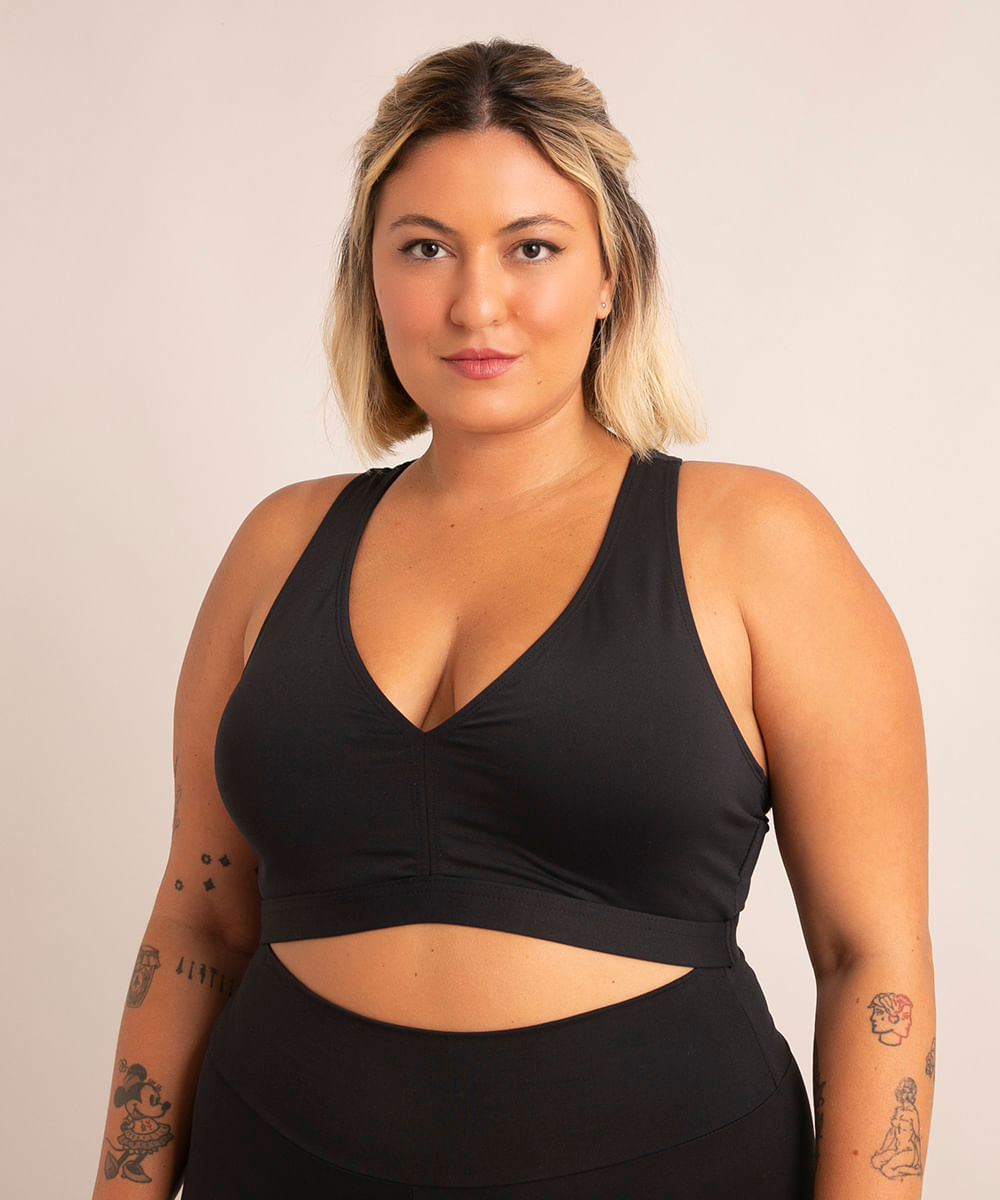 top plus size esportivo ace nadador com bojo removível preto