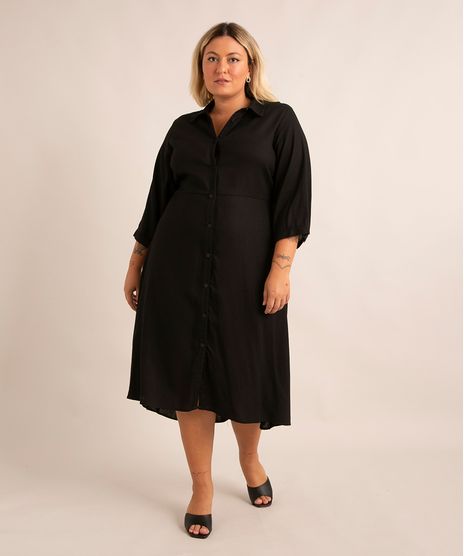 vestido-chemise-midi-plus-size-com-linho-manga-3-4-com-faixa-para-amarrar--preto-1010220-Preto_1