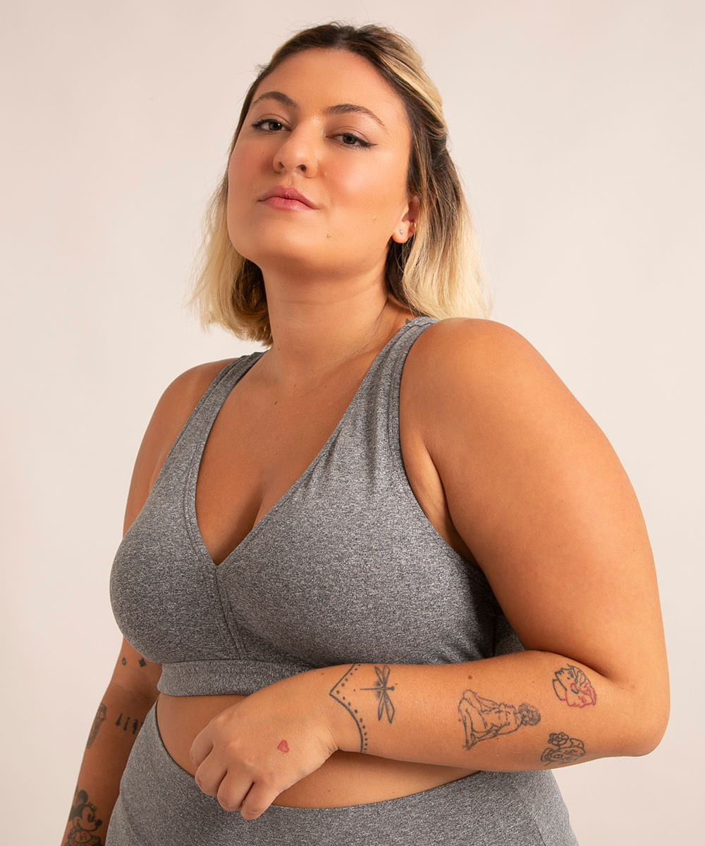 top plus size esportivo ace nadador com bojo removível cinza mescla