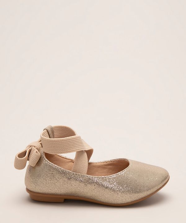sapatilha infantil com glitter e laço dourada 23