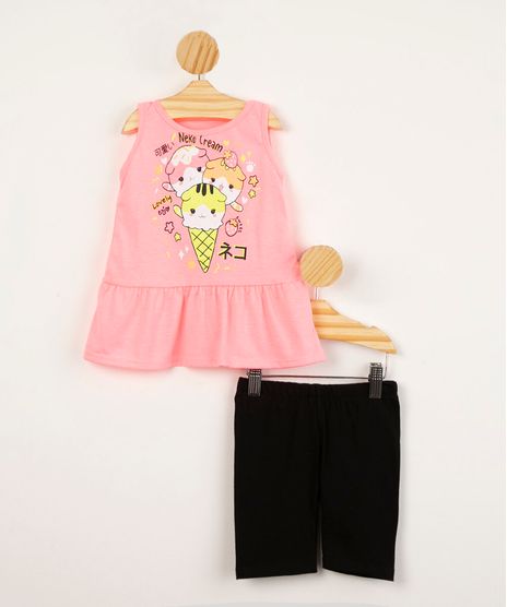 conjunto-infantil-regata-gato-sorvetinho-com-babado---calca-bermuda-rosa-neon-1009928-Rosa_Neon_1