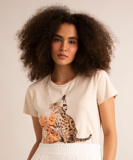 Camiseta-de-Algodao-Gato-Manga-Curta-Decote-Redondo-Bege-9993699-Bege_1