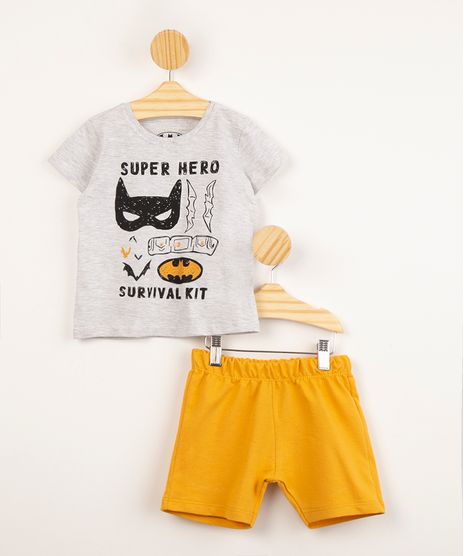 Conjunto-Infantil-de-Camiseta-Manga-Curta-Batman---Bermuda-cinza-claro-9975709-Cinza_Claro_1