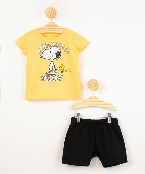 conjunto-infantil-camiseta-de-algodao-snoopy--happiness-is--manga-curta---bermuda-amarelo-1009572-Amarelo_1