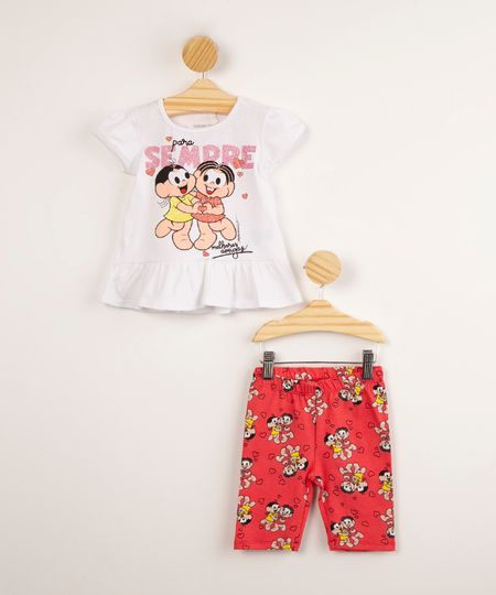 conjunto-infantil-de-blusa-de-algodao-monica-e-magali--melhores-amigas-para-sempre--glitter-com-babado-manga-curta---bermuda-branco-1009922-Branco_1