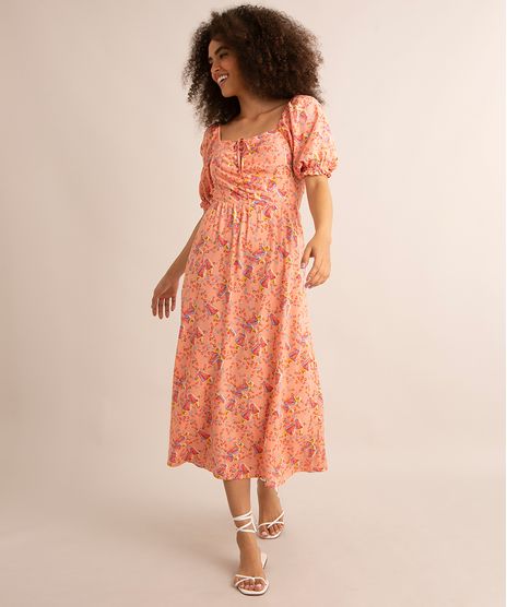 vestido-midi-de-viscose-estampado-cajus-cut-out-com-lastex-manga-bufante-coral-1001613-Coral_1