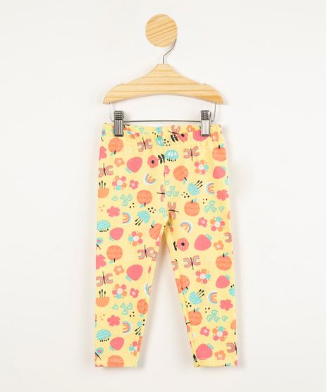 Calca-legging-infantil-estampa-floral-com-abelhas-e-glitter-amarela-1011446-Amarelo_1