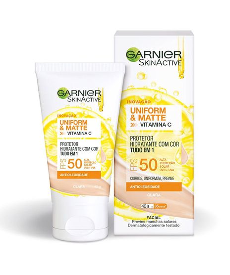 Protetor-Hidratante-Facial-Garnier-Uniform---Matte-Vitamina-C-FPS-50-Cor-Clara--40g-Unico-1009805-Unico_1