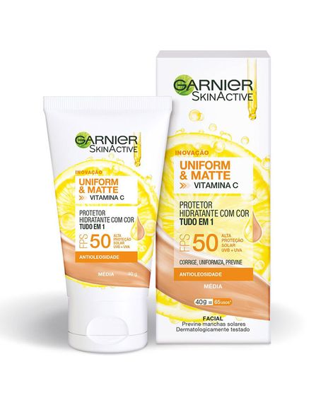 Protetor-Hidratante-Facial-Garnier-Uniform---Matte-Vitamina-C-FPS-50-Cor-Media-40g-Unico-1009806-Unico_1