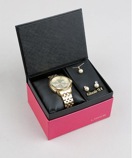 Kit-de-Relogio-Analogico-Lince-Feminino---Brinco-de-Perola---Colar---LRGJ060L-KU30C2KX-Dourado-9202121-Dourado_1