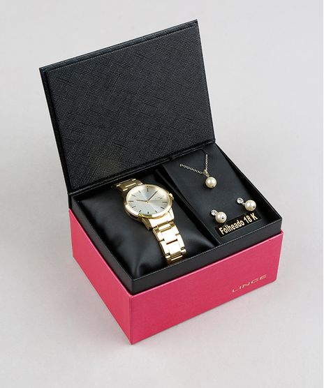 Kit-de-Relogio-Analogico-Lince-Feminino---Brinco-de-Perola---Colar---LRGJ060L-KU30C2KX-Dourado-9338151-Dourado_1