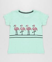 Blusa-Infantil-Flamingo-com-Paetes-Manga-Curta-Decote-Redondo-Verde-9245411-Verde_1