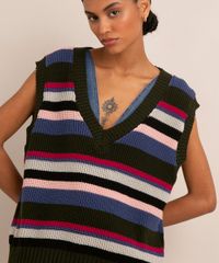 Colete-Oversized-de-Trico-Listrado-Decote-V-Multicor-9992920-Multicor_4