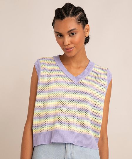 Colete-de-Trico-Listrado-Decote-V-Lilas-1001330-Lilas_1 Colete-de-Trico-Listrado-Decote-V-Lilas-1001330-Lilas_1