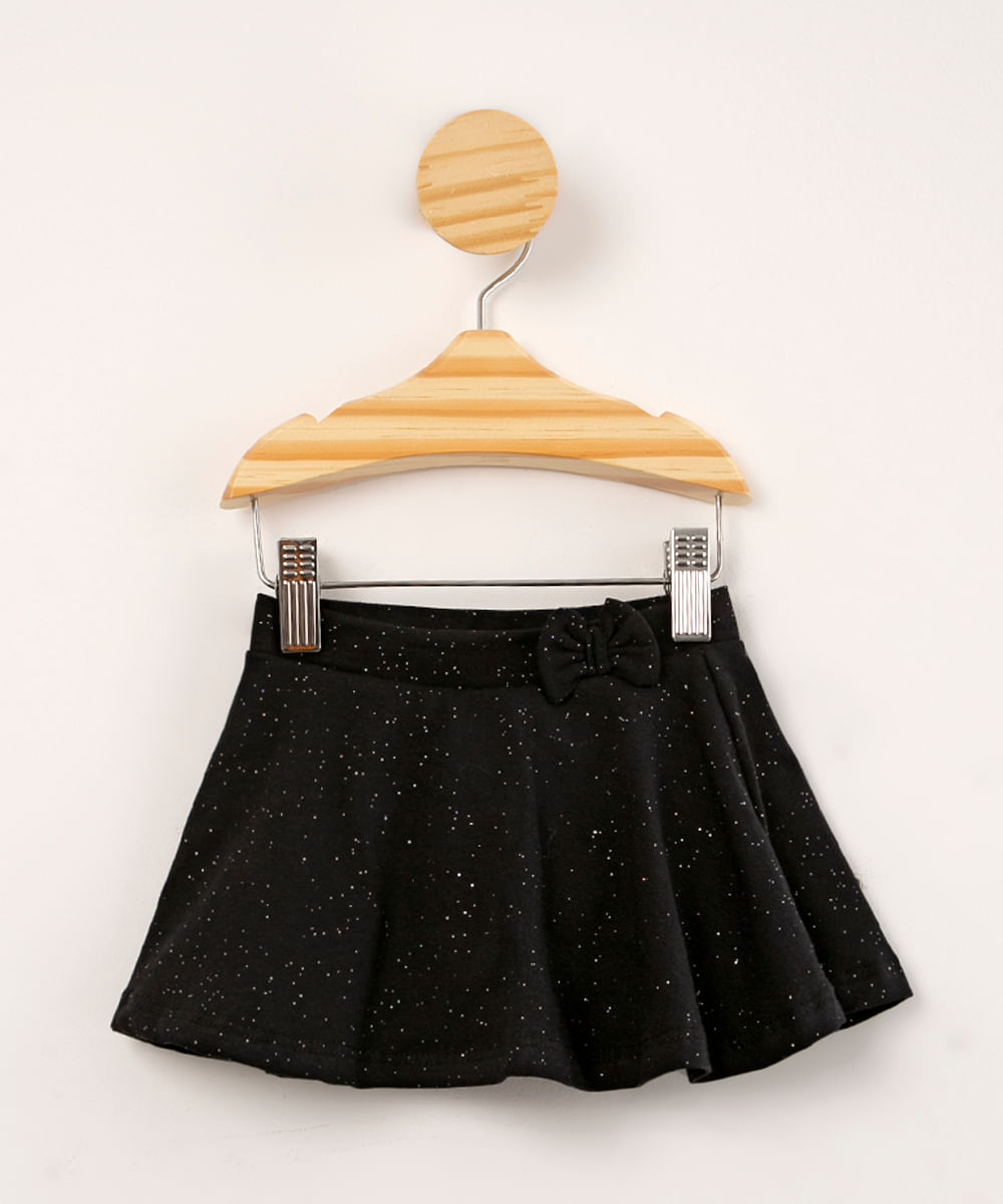 short saia infantil com glitter preto