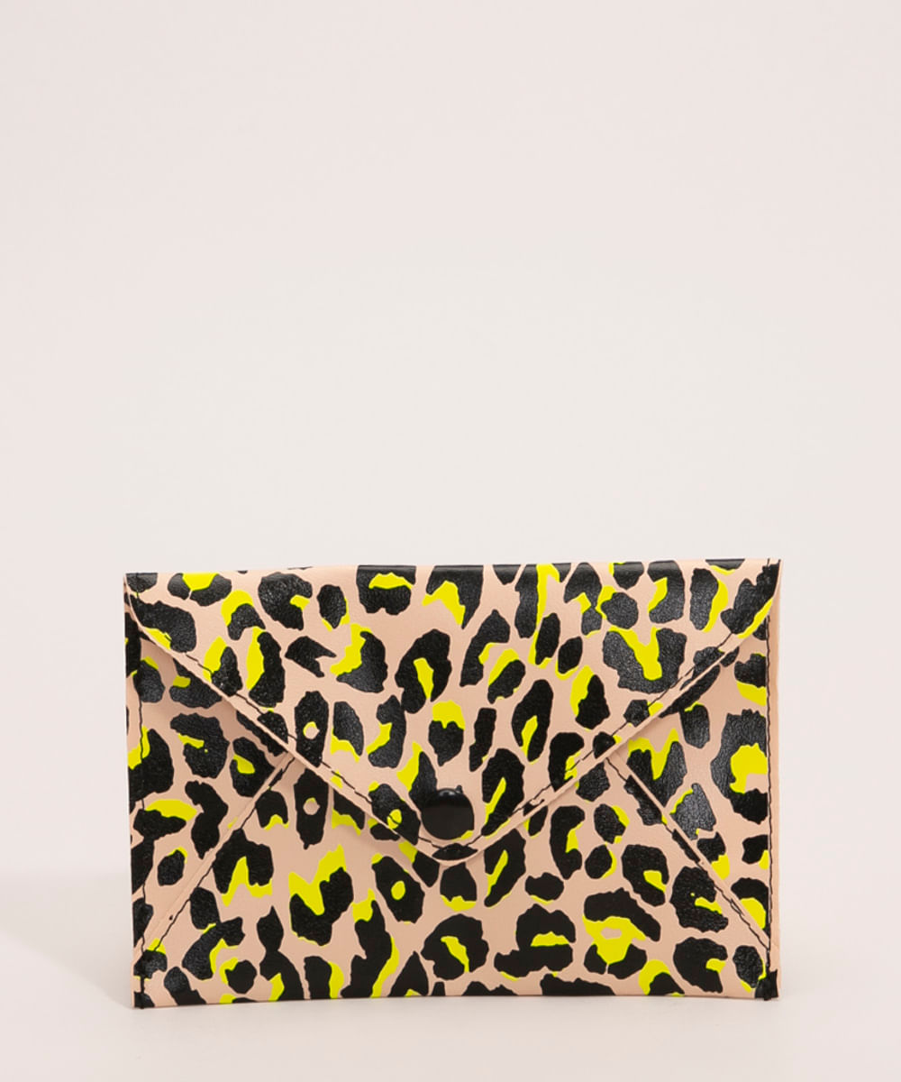carteira envelope estampada animal print bege