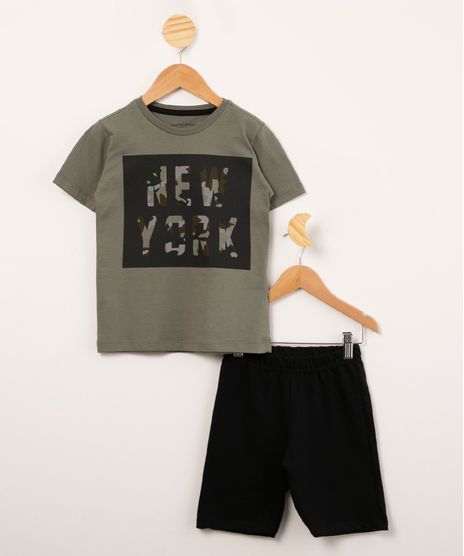 conjunto-infantil-em-algodao-de-camiseta-manga-curta--new-york----bermuda-verde-militar-1008847-Verde_Militar_1
