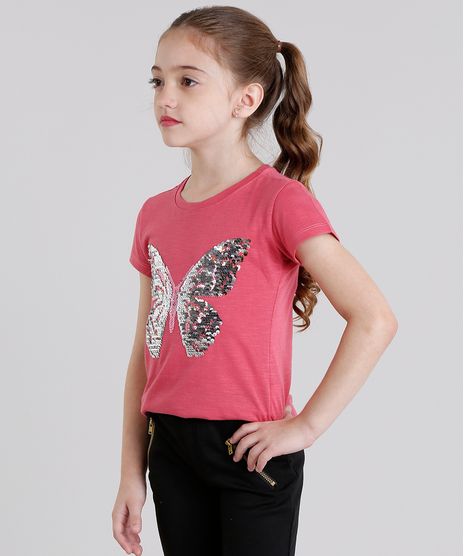 Blusa-Infantil-Borboleta-com-Paete-Dupla-Face-Manga-Curta-Decote-Redondo-Rosa-Escuro-9043456-Rosa_Escuro_1
