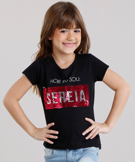 Blusa-Infantil-com-Paetes-Dupla-Face--Hoje-Eu-Sou---Manga-Curta-Decote-Redondo-em-Algodao---Sustentavel-Preta-9131095-Preto_1