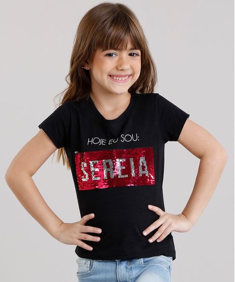 Blusa-Infantil-com-Paetes-Dupla-Face--Hoje-Eu-Sou---Manga-Curta-Decote-Redondo-em-Algodao---Sustentavel-Preta-9131095-Preto_1