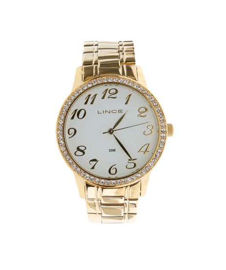 Kit-de-Relogio---Par-de-Brincos-e-Pulseira-com-Strass-Lince-Feminino-Analogico-LRG4234L---Dourado-7906100-Dourado_1