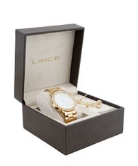 Kit-de-Relogio---Par-de-Brincos-e-Pulseira-com-Strass-Lince-Feminino-Analogico-LRG4234L---Dourado-7906100-Dourado_3