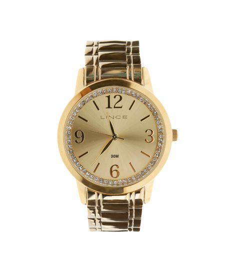Kit-de-Relogio---Par-de-Brincos-e-Pulseira-com-Strass-Lince-Feminino-Analogico-LRG4251L----Dourado-8165588-Dourado_1
