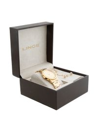 Kit-de-Relogio---Par-de-Brincos-e-Pulseira-com-Strass-Lince-Feminino-Analogico-LRG4251L----Dourado-8165588-Dourado_3