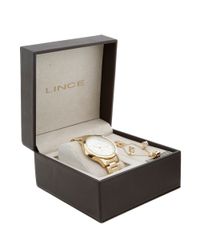 Kit-de-Relogio---Par-de-Brincos-e-Pulseira-com-Strass-Lince-Feminino-Analogico-LRG4156L---Dourado-7886941-Dourado_3