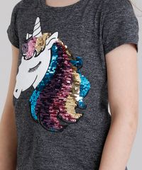 Blusa-Infantil-Unicornio-com-Paete-Dupla-Face-Manga-Curta-Decote-Redondo-Cinza-Mescla-Escuro-9131094-Cinza_Mescla_Escuro_2