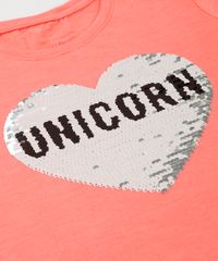 Blusa-Infantil--Unicornio--com-Paete-Dupla-Face-Manga-Curta-Decote-Redondo-em-Algodao---Sustentavel-Coral-9175398-Coral_2
