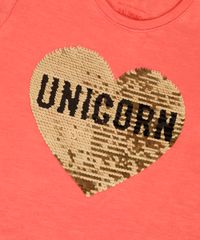 Blusa-Infantil--Unicornio--com-Paete-Dupla-Face-Manga-Curta-Decote-Redondo-em-Algodao---Sustentavel-Coral-9175398-Coral_3